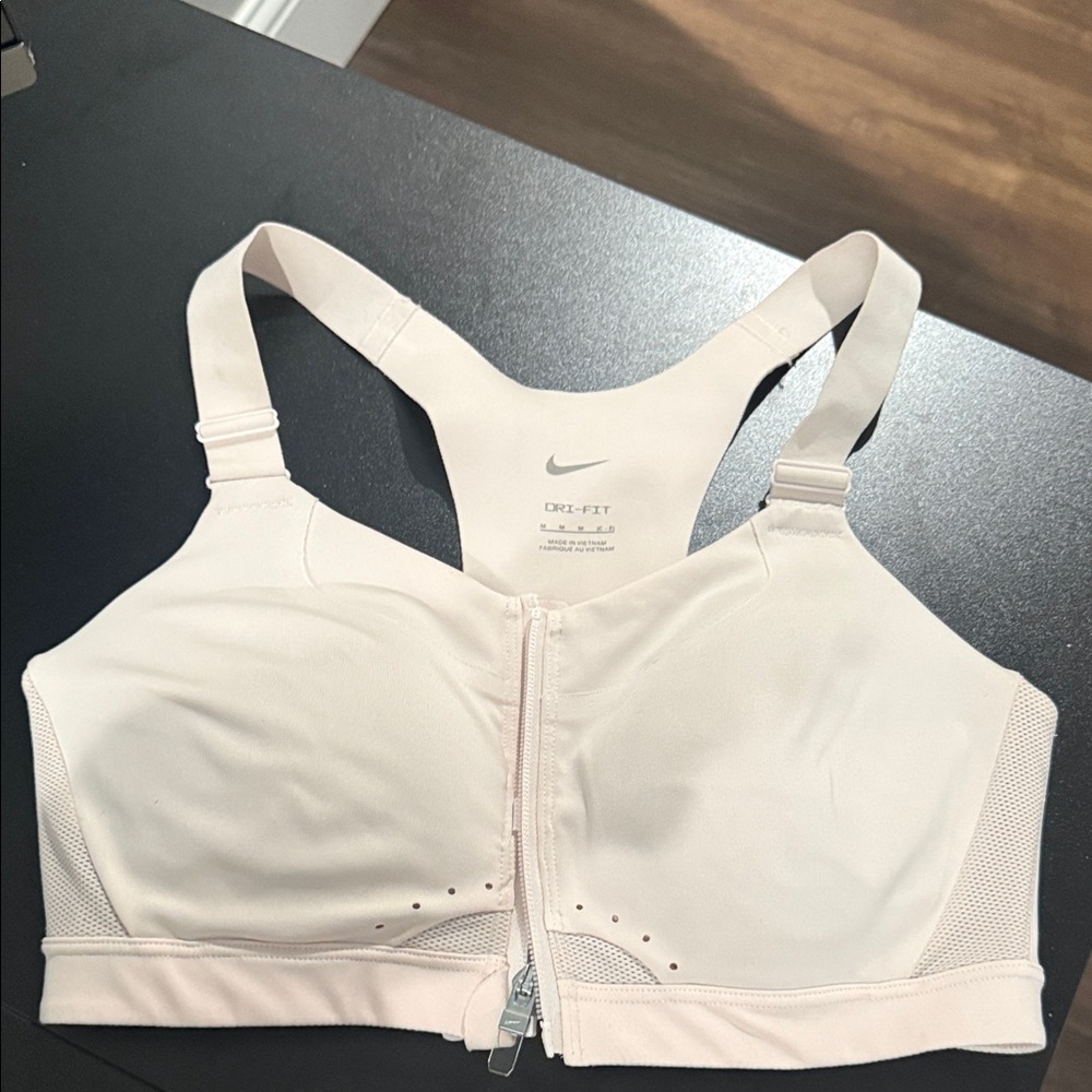 Nike Women's Dri-FIT Zip Front Sports Bra - Light Pink